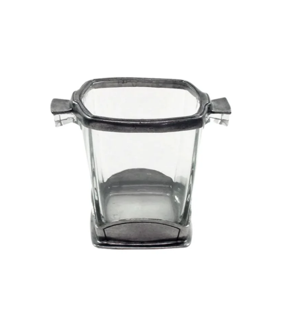 Square Pewter and Glass Ice Bucket 15H x 13.5 Sq cm