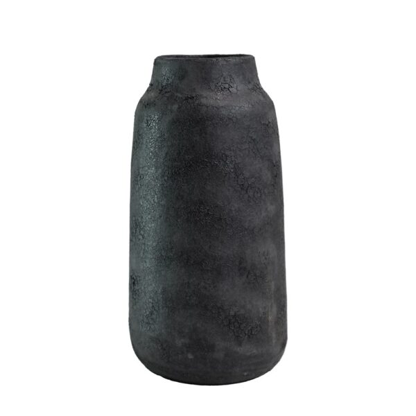 Earthenware Tall Wide Mouth Vessel - Aged Black