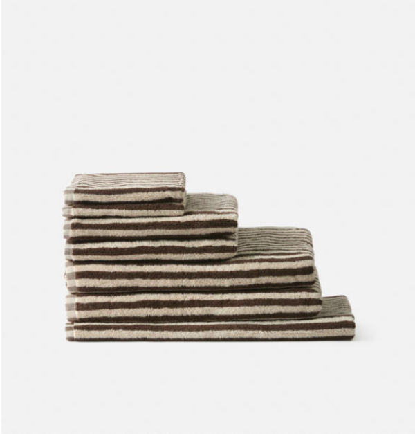 Wide Stripe Cotton Face Cloth Cocoa/Bone