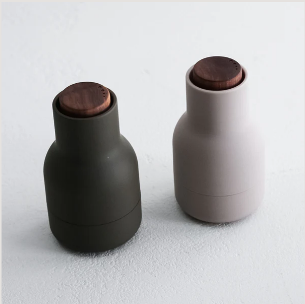 Audo Small Bottle Grinders Two Piece Set | Hunting Green + Beige w Walnut Lid - Image 2