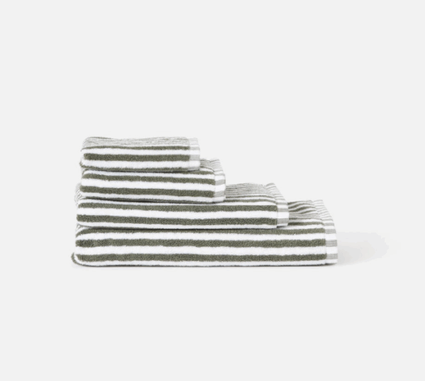 Wide Stripe Cotton Hand Towel Olive/White - Image 2