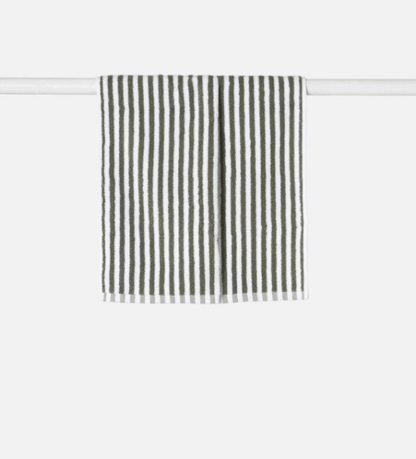 Wide Stripe Cotton Hand Towel Olive/White