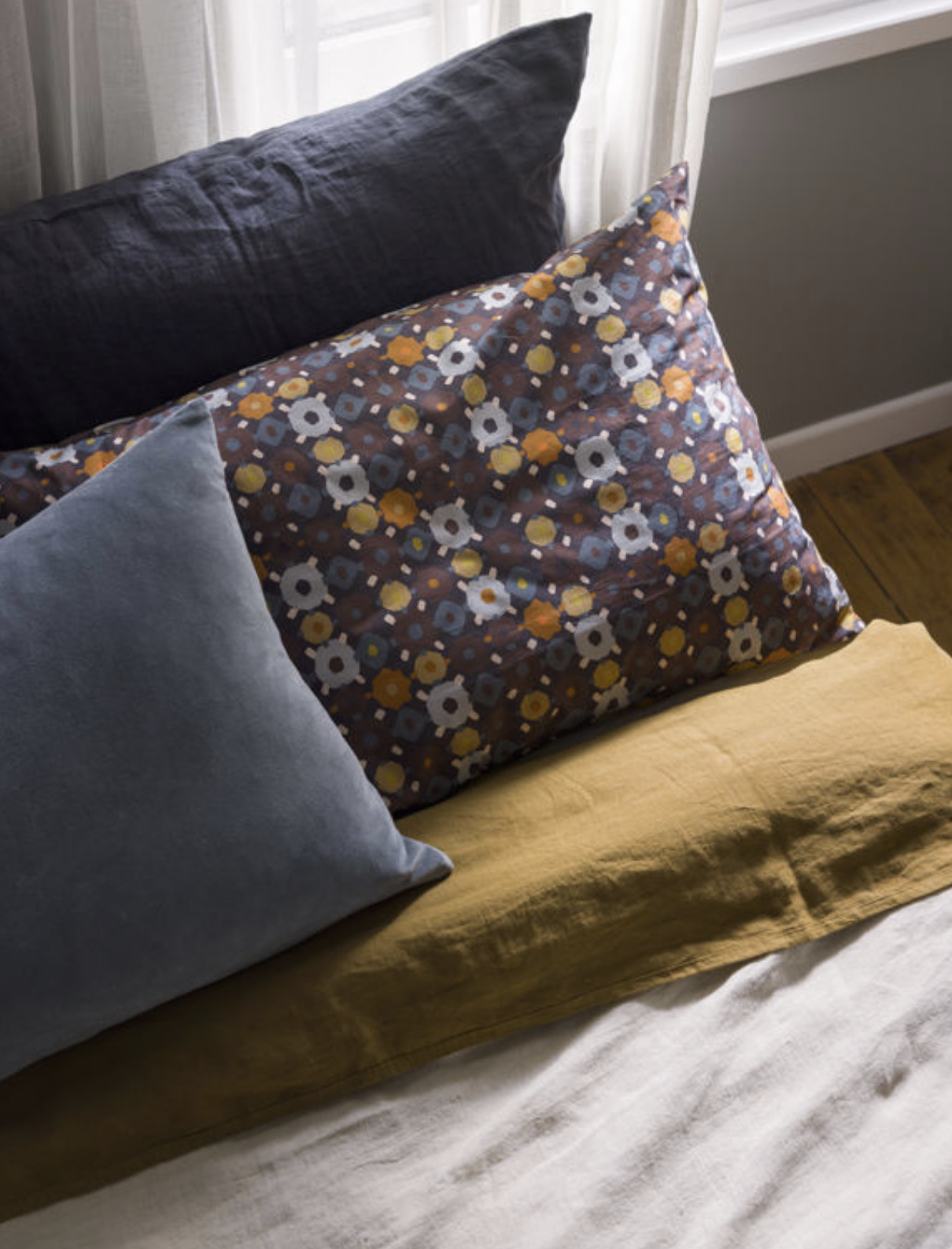 Lisbon Pillowcase Pair Blue Black/Multi - Image 2