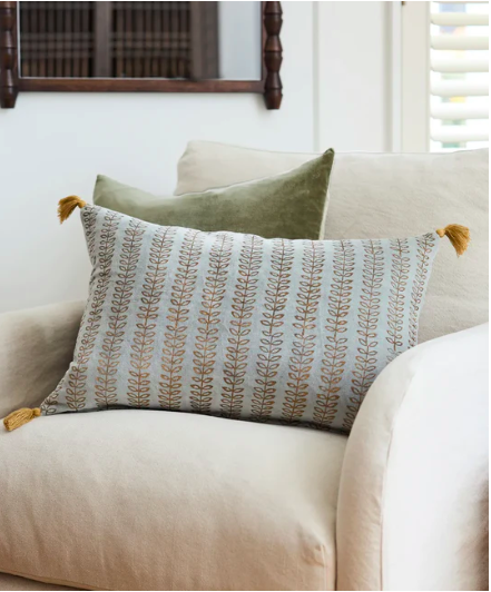 Leaf Handblock Velvet Cushion with feather inner