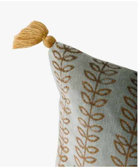 Leaf Handblock Velvet Cushion with feather inner - Image 3