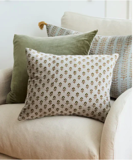 Flower Handblock Velvet Cushion with feather inner