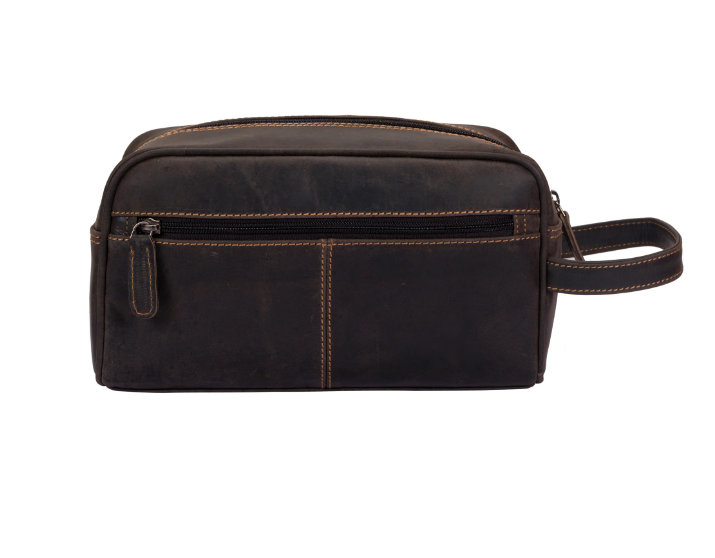 Leather Toilet Bag Geelong - Middle Zip - Black