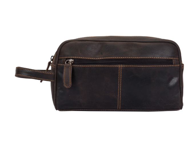 Leather Toilet Bag Geelong - Middle Zip - Black - Image 2