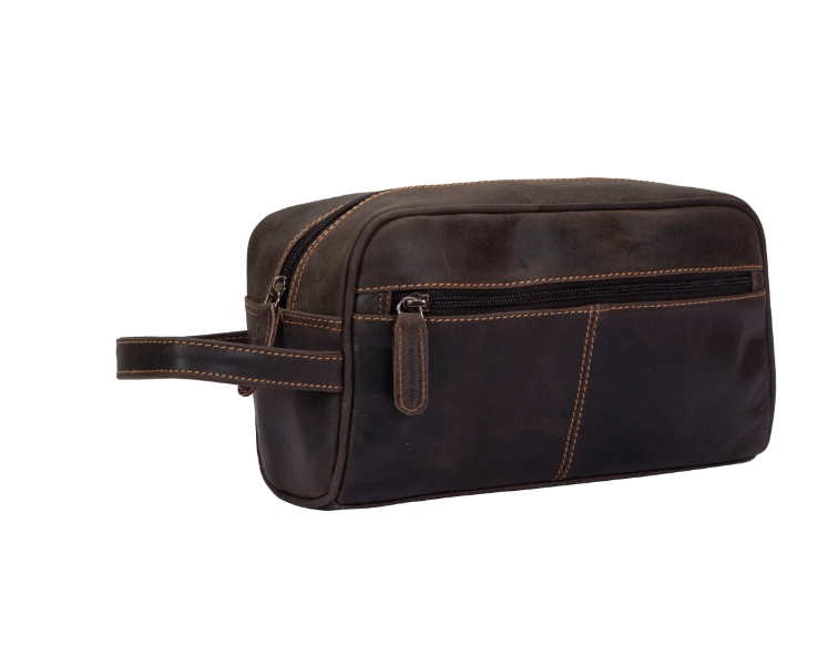 Leather Toilet Bag Geelong - Middle Zip - Black - Image 3