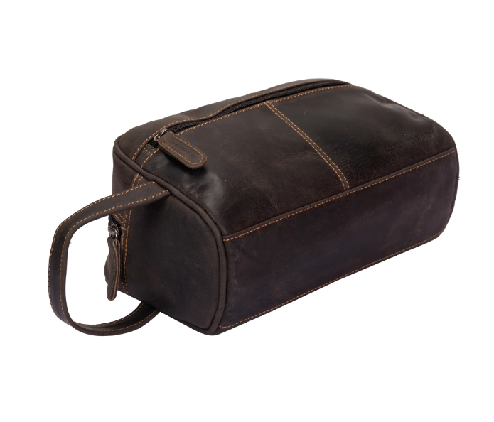 Leather Toilet Bag Geelong - Middle Zip - Black - Image 4