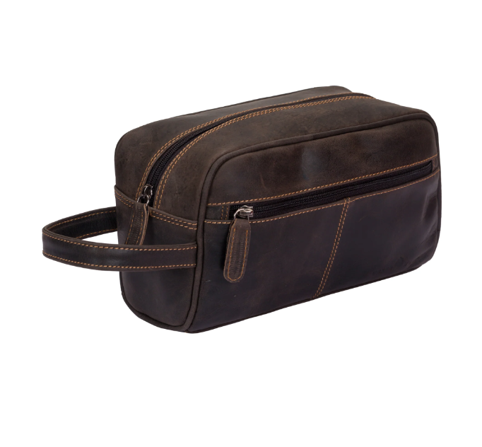 Leather Toilet Bag Geelong - Middle Zip - Black - Image 5